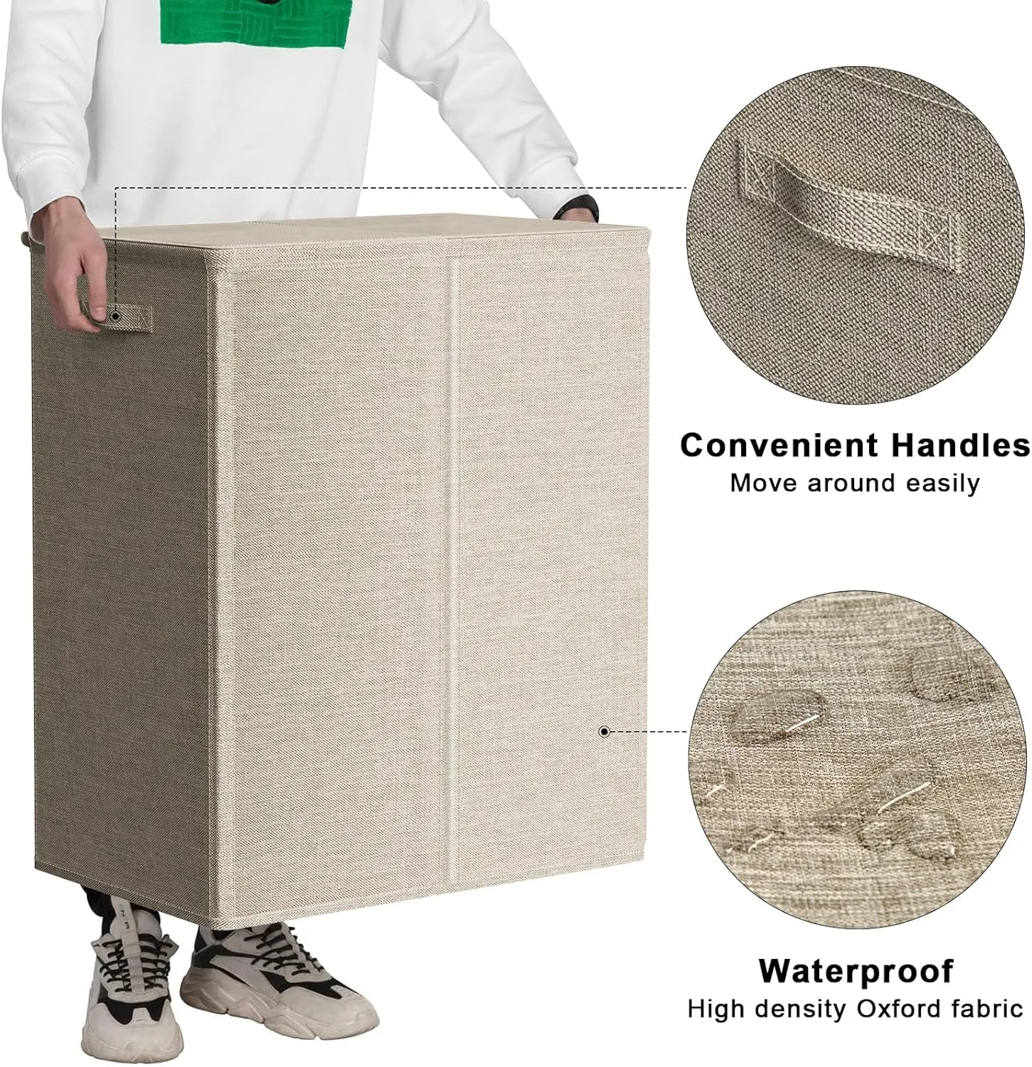 WOWLIVE 154L Double Laundry Hamper with Lid and Removable Laundry Bags, Large Dirty Clothes Hamper 2 section Collapsible Laundry Basket Dorm Room Storage for Bedroom, Bathroom, College,Wheat