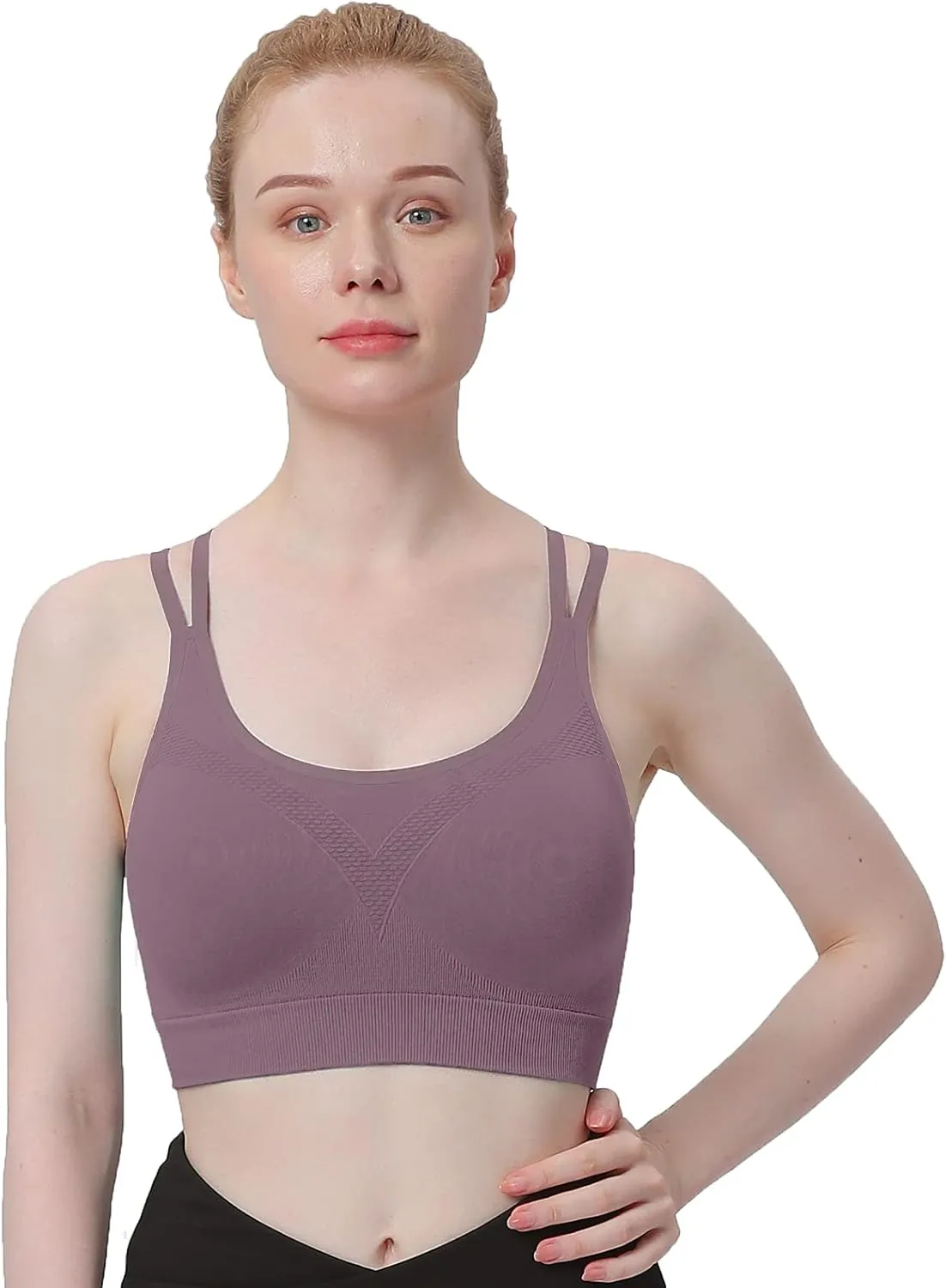 WOYYHO Cross Back Sports Bra for Women Padded Strappy Yoga Bra Medium Support Workout Bra for Athletic Gym Fitness 3 Pack