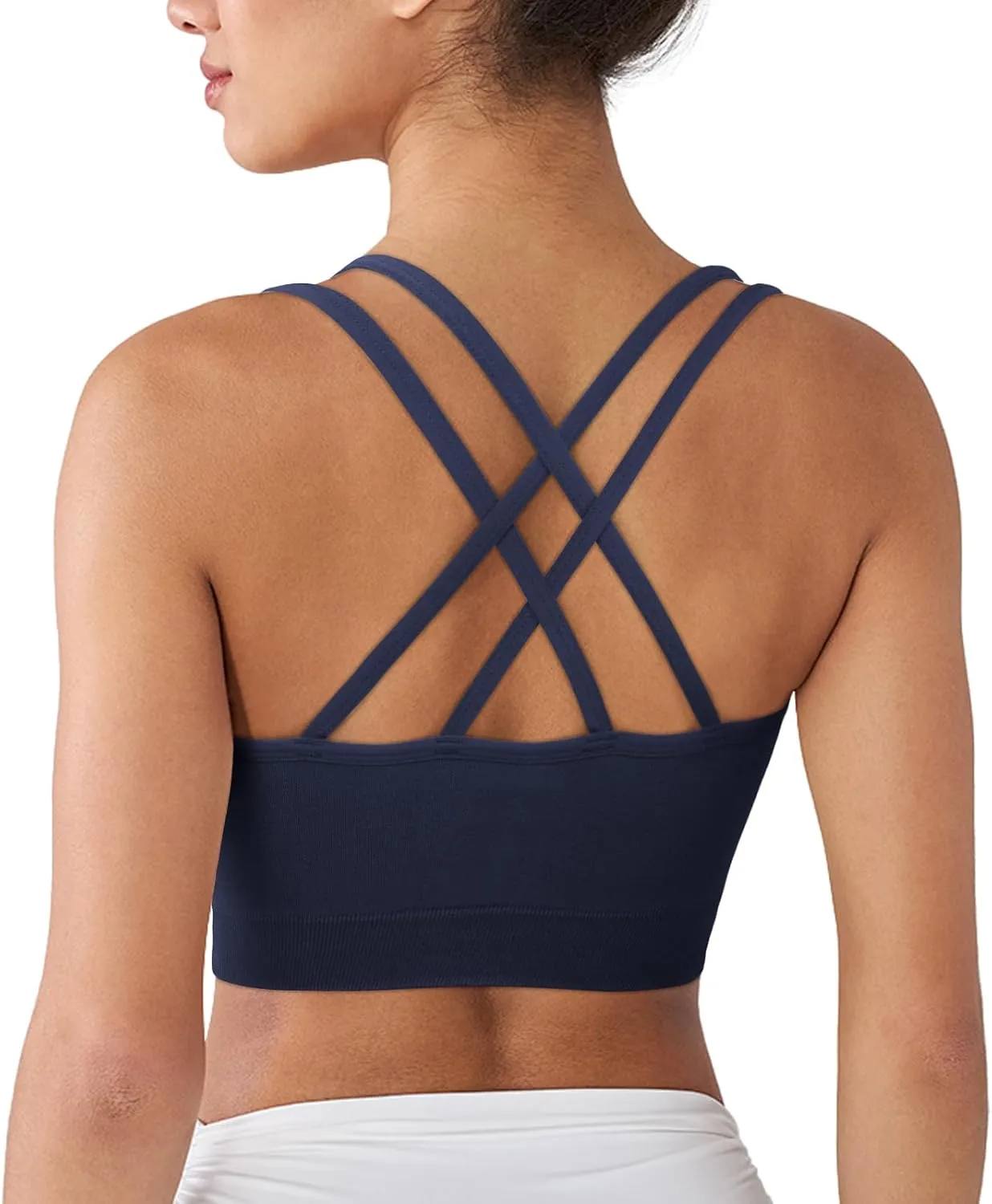 WOYYHO Cross Back Sports Bra for Women Padded Strappy Yoga Bra Medium Support Workout Bra for Athletic Gym Fitness 3 Pack