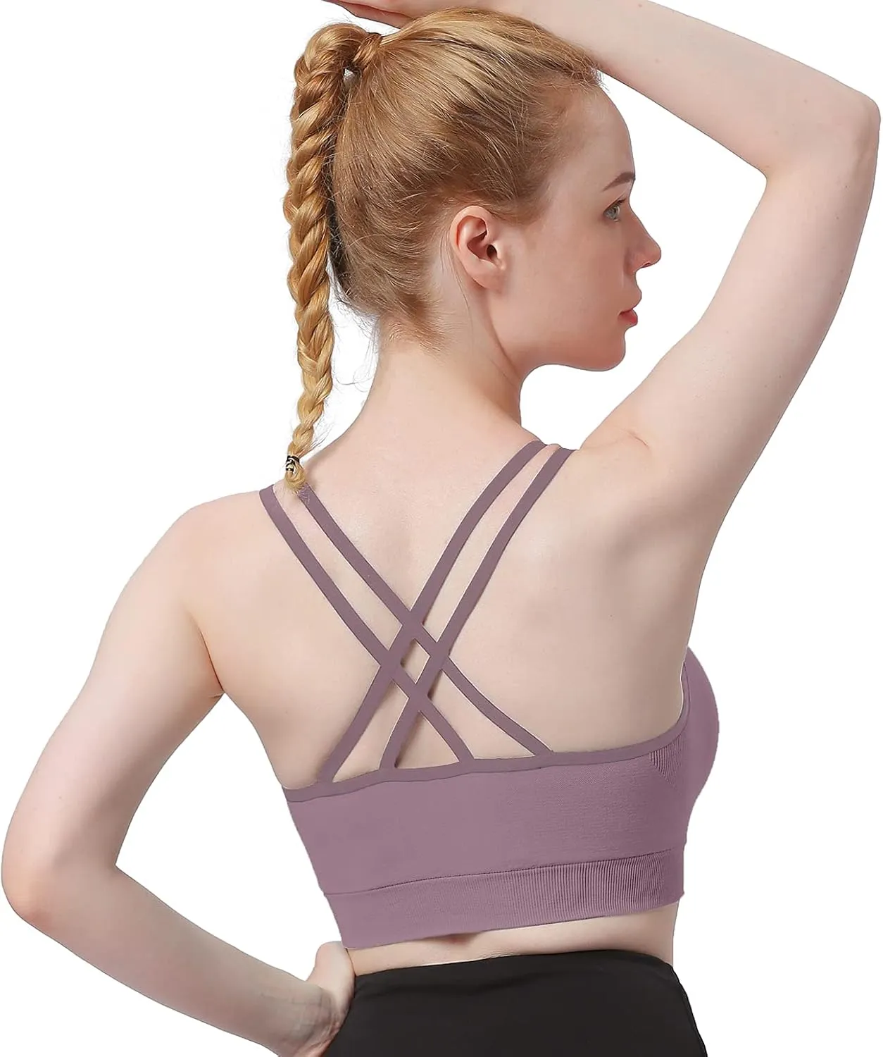 WOYYHO Cross Back Sports Bra for Women Padded Strappy Yoga Bra Medium Support Workout Bra for Athletic Gym Fitness 3 Pack