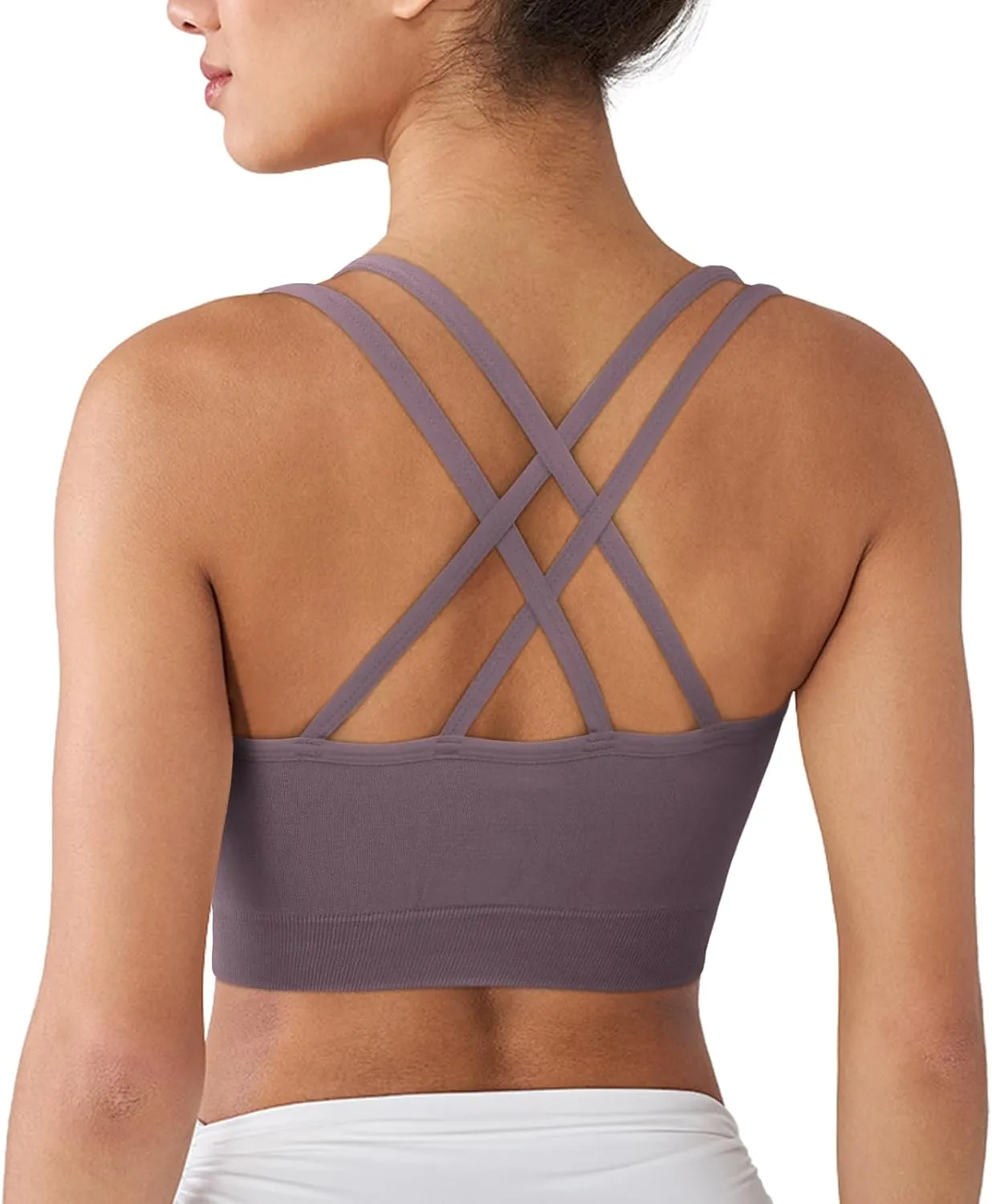 WOYYHO Cross Back Sports Bra for Women Padded Strappy Yoga Bra Medium Support Workout Bra for Athletic Gym Fitness 3 Pack