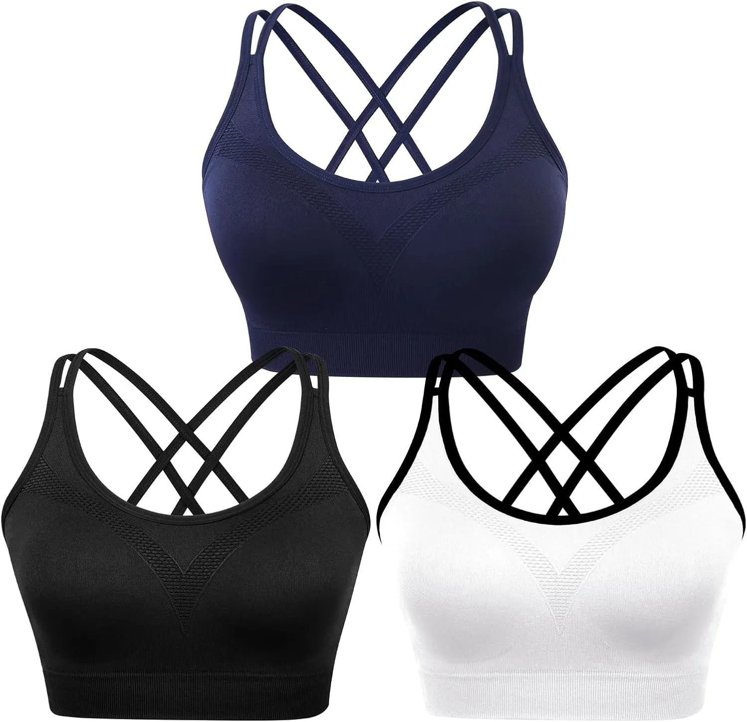 WOYYHO Cross Back Sports Bra for Women Padded Strappy Yoga Bra Medium Support Workout Bra for Athletic Gym Fitness 3 Pack