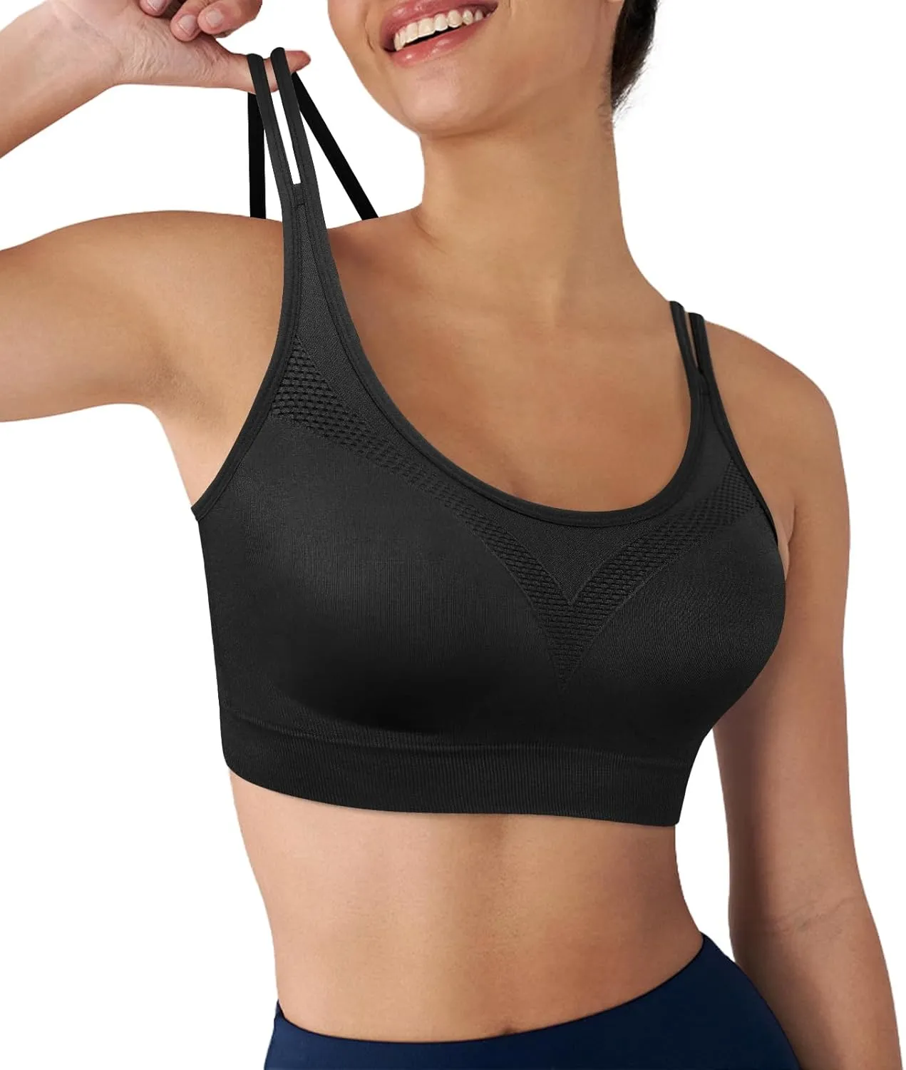 WOYYHO Cross Back Sports Bra for Women Padded Strappy Yoga Bra Medium Support Workout Bra for Athletic Gym Fitness 3 Pack
