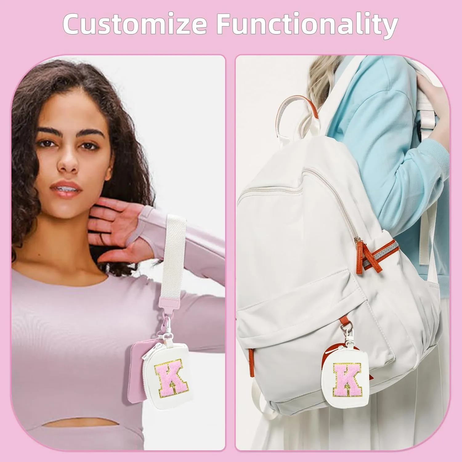Wristlet Wallets for Women Key Chain Dual Pouch Purse Small Mini Coin Zip Around Bag Keychain Strap Card Holder