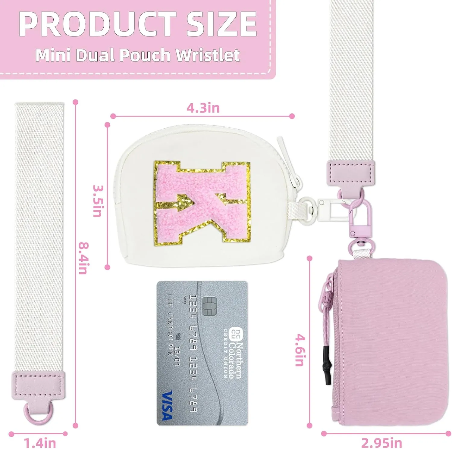 Wristlet Wallets for Women Key Chain Dual Pouch Purse Small Mini Coin Zip Around Bag Keychain Strap Card Holder