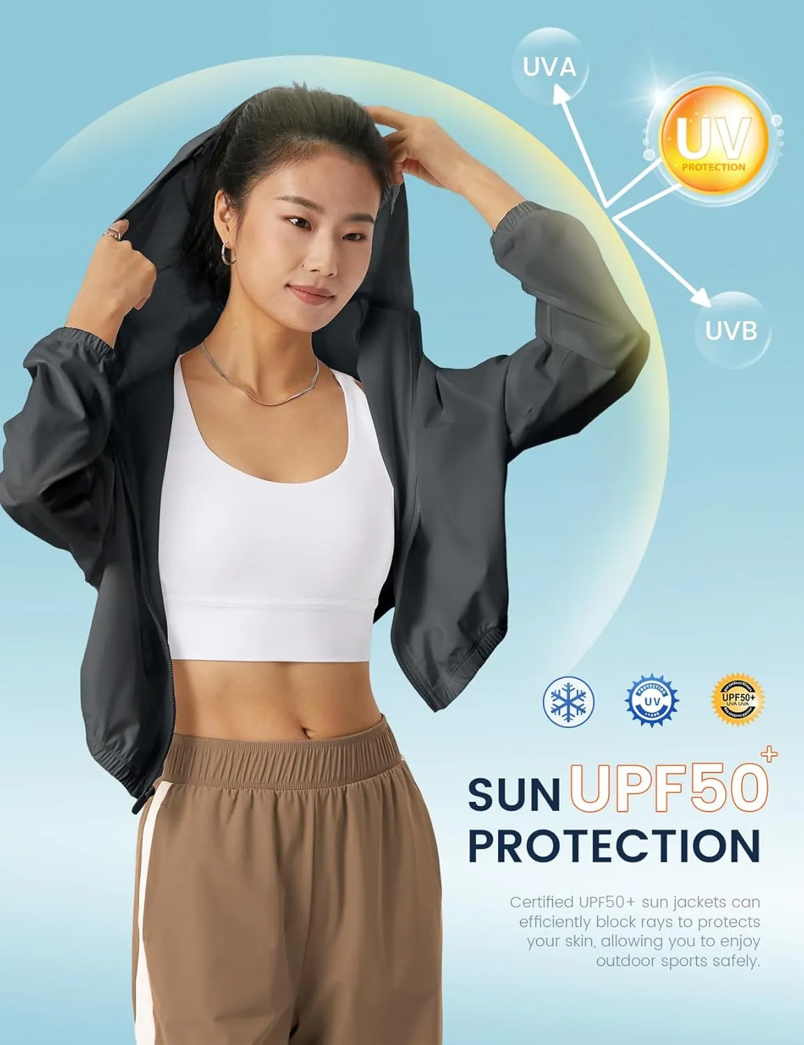 Wyeysyt Women's UPF 50  UV Sun Protection Cropped Jackets Athletic Running Workout Zip Up Hoodie Outdoor Jackets