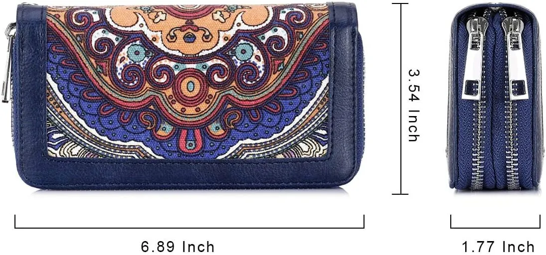 XEYOU Double Zipper Long Clutch Wallet Cellphone Wallet for Women with Removable Wristlet Strap for Credit Card, Cash, Coin, Bill