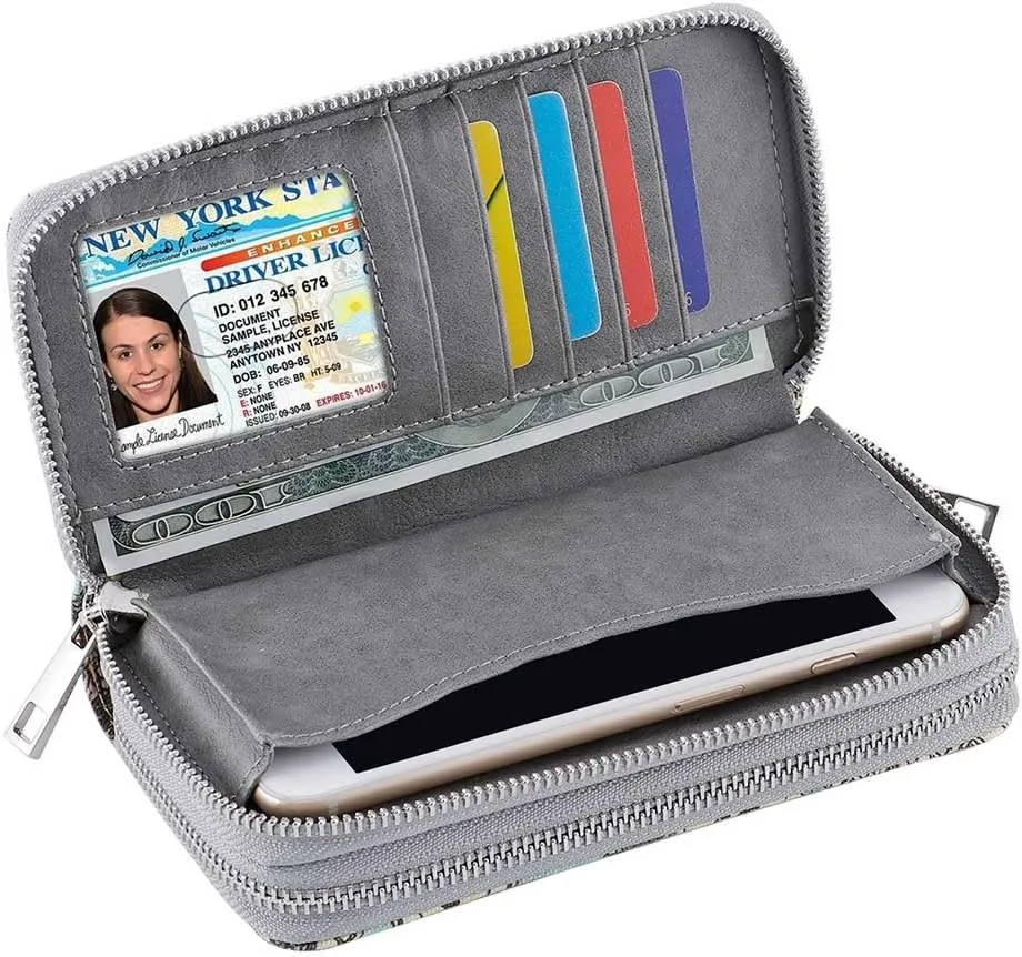 XEYOU Double Zipper Long Clutch Wallet Cellphone Wallet for Women with Removable Wristlet Strap for Credit Card, Cash, Coin, Bill