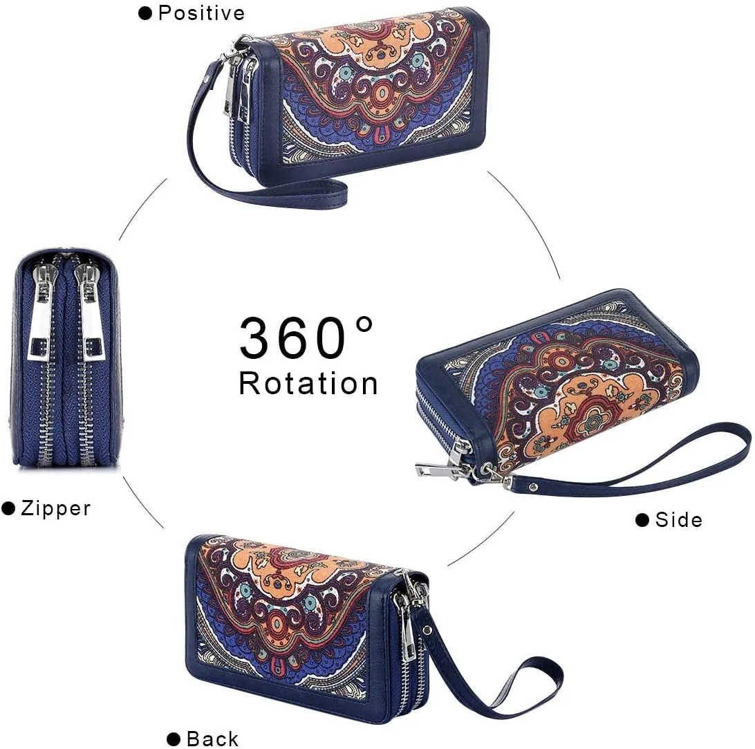 XEYOU Double Zipper Long Clutch Wallet Cellphone Wallet for Women with Removable Wristlet Strap for Credit Card, Cash, Coin, Bill