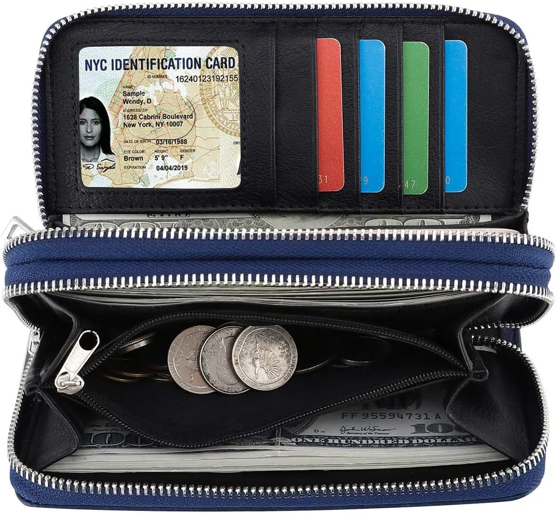 XEYOU Double Zipper Long Clutch Wallet Cellphone Wallet for Women with Removable Wristlet Strap for Credit Card, Cash, Coin, Bill