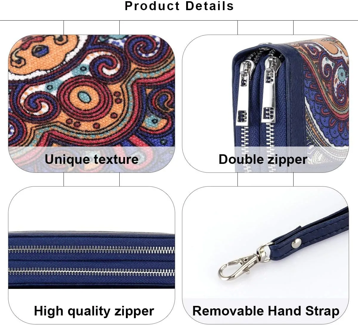 XEYOU Double Zipper Long Clutch Wallet Cellphone Wallet for Women with Removable Wristlet Strap for Credit Card, Cash, Coin, Bill