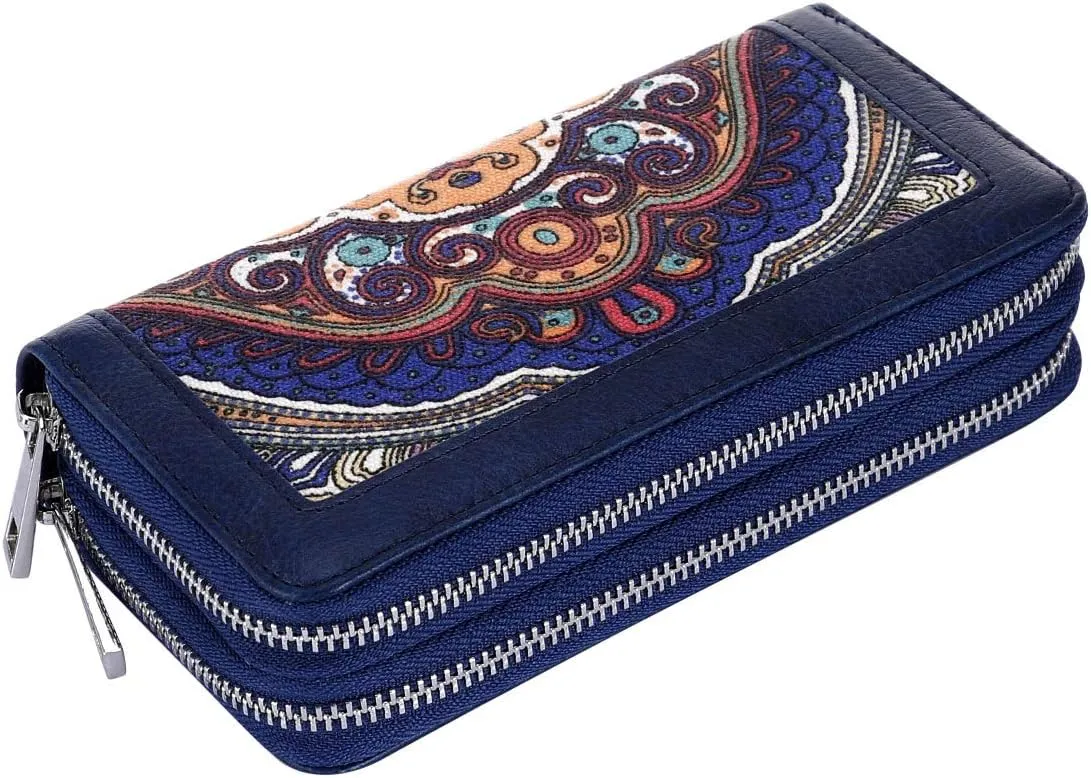 XEYOU Double Zipper Long Clutch Wallet Cellphone Wallet for Women with Removable Wristlet Strap for Credit Card, Cash, Coin, Bill