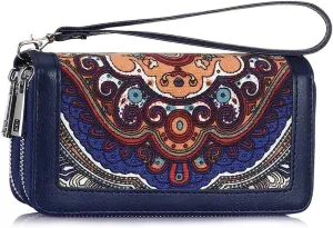 XEYOU Double Zipper Long Clutch Wallet Cellphone Wallet for Women with Removable Wristlet Strap for Credit Card, Cash, Coin, Bill
