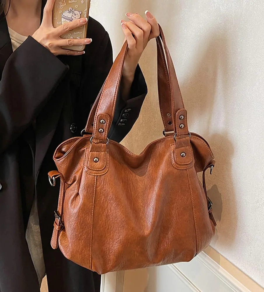 Y2k Leather Tote Bag Shoulder Crossbody Bags Satchel Purses for Women Large Capacity Hobo Vintage Purse Tote Bag