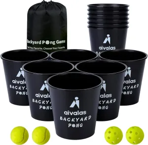 Yard Pong Outdoor Games, Giant Yard Games Set with 12 Buckets and Balls for Adults and Family, Toss Game Throwing Games for Beach, Camping, Lawn and Backyard