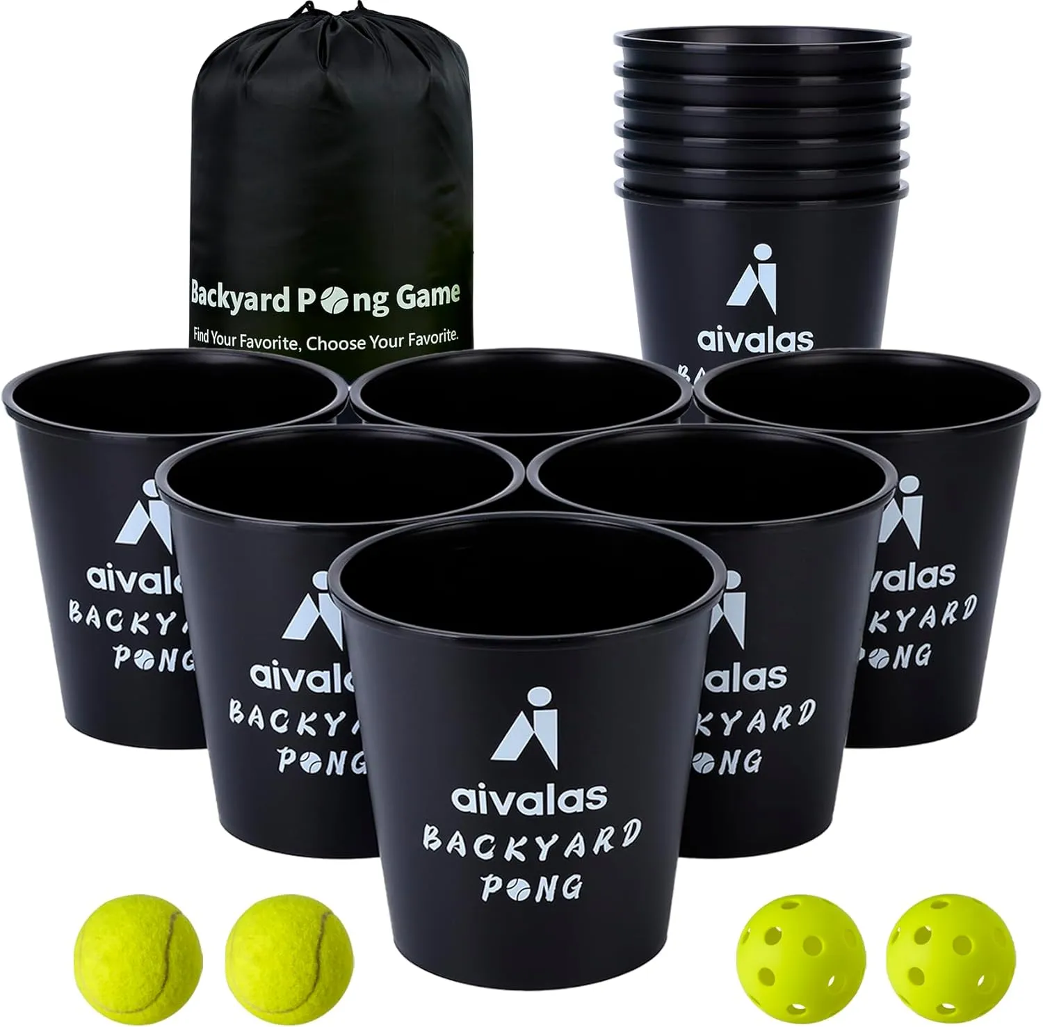 Yard Pong Outdoor Games, Giant Yard Games Set with 12 Buckets and Balls for Adults and Family, Toss Game Throwing Games for Beach, Camping, Lawn and Backyard