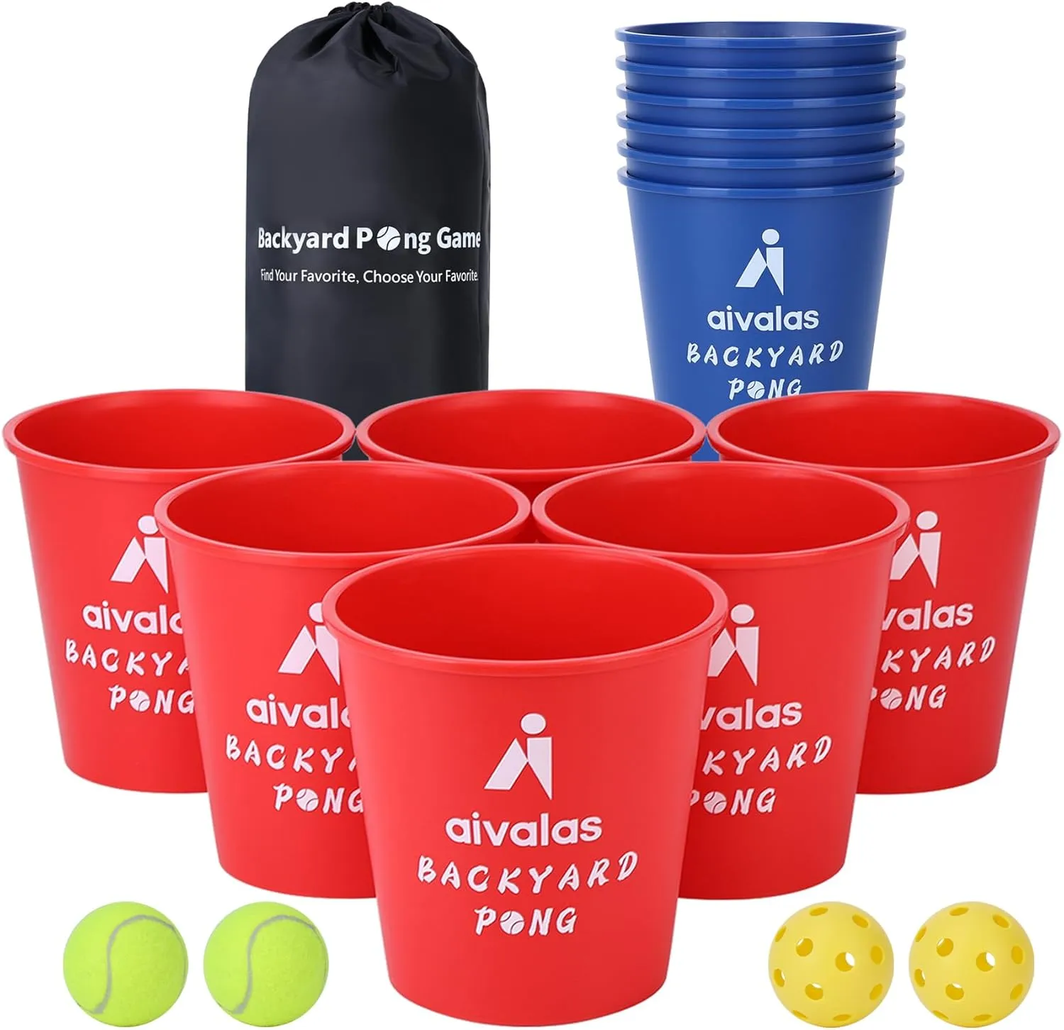 Yard Pong Outdoor Games, Giant Yard Games Set with 12 Buckets and Balls for Adults and Family, Toss Game Throwing Games for Beach, Camping, Lawn and Backyard