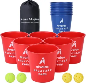 Yard Pong Outdoor Games, Giant Yard Games Set with 12 Buckets and Balls for Adults and Family, Toss Game Throwing Games for Beach, Camping, Lawn and Backyard