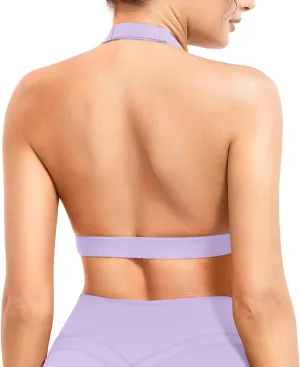 YEOREO Roxanie Women Halter Sports Bra Scoop Neck Removable Padded Open Back Yoga Workout Crop Tank Top