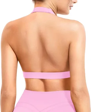 YEOREO Roxanie Women Halter Sports Bra Scoop Neck Removable Padded Open Back Yoga Workout Crop Tank Top