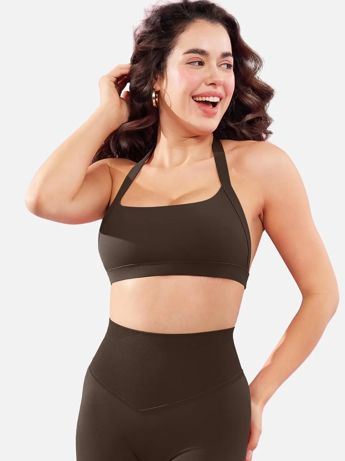 YEOREO Roxanie Women Halter Sports Bra Scoop Neck Removable Padded Open Back Yoga Workout Crop Tank Top