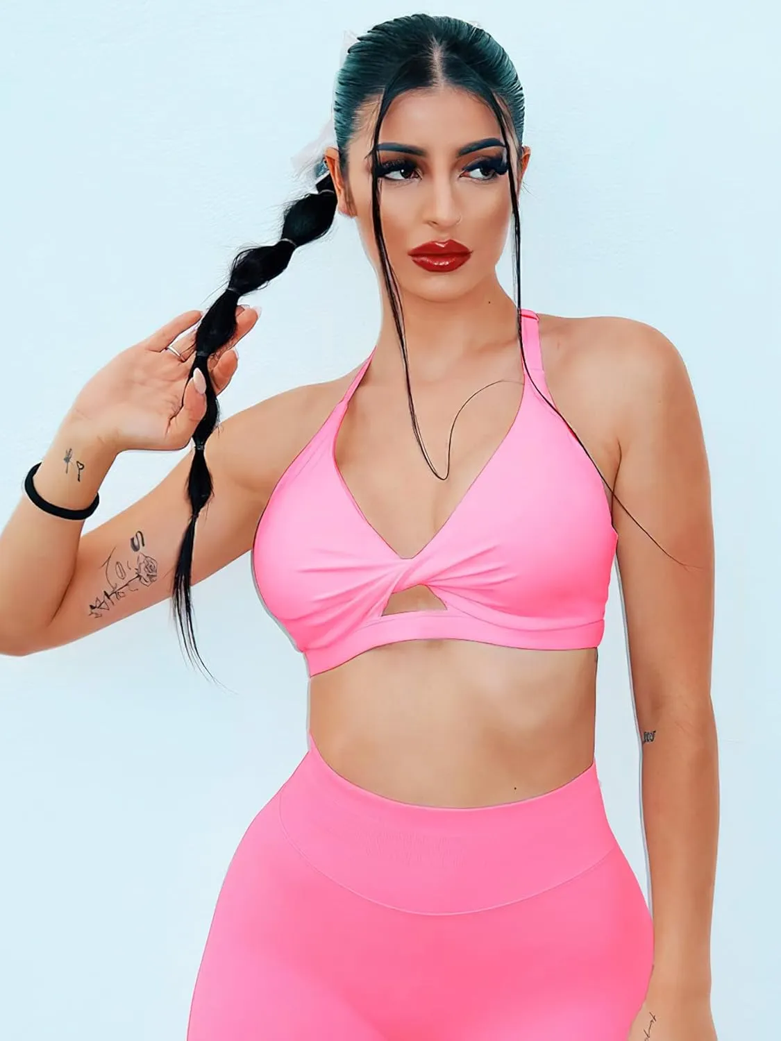 YEOREO Sports Bras for Women Open Back Workout Gym Bra Padded Medium Impact Yoga Tops with Ajustable Back Straps