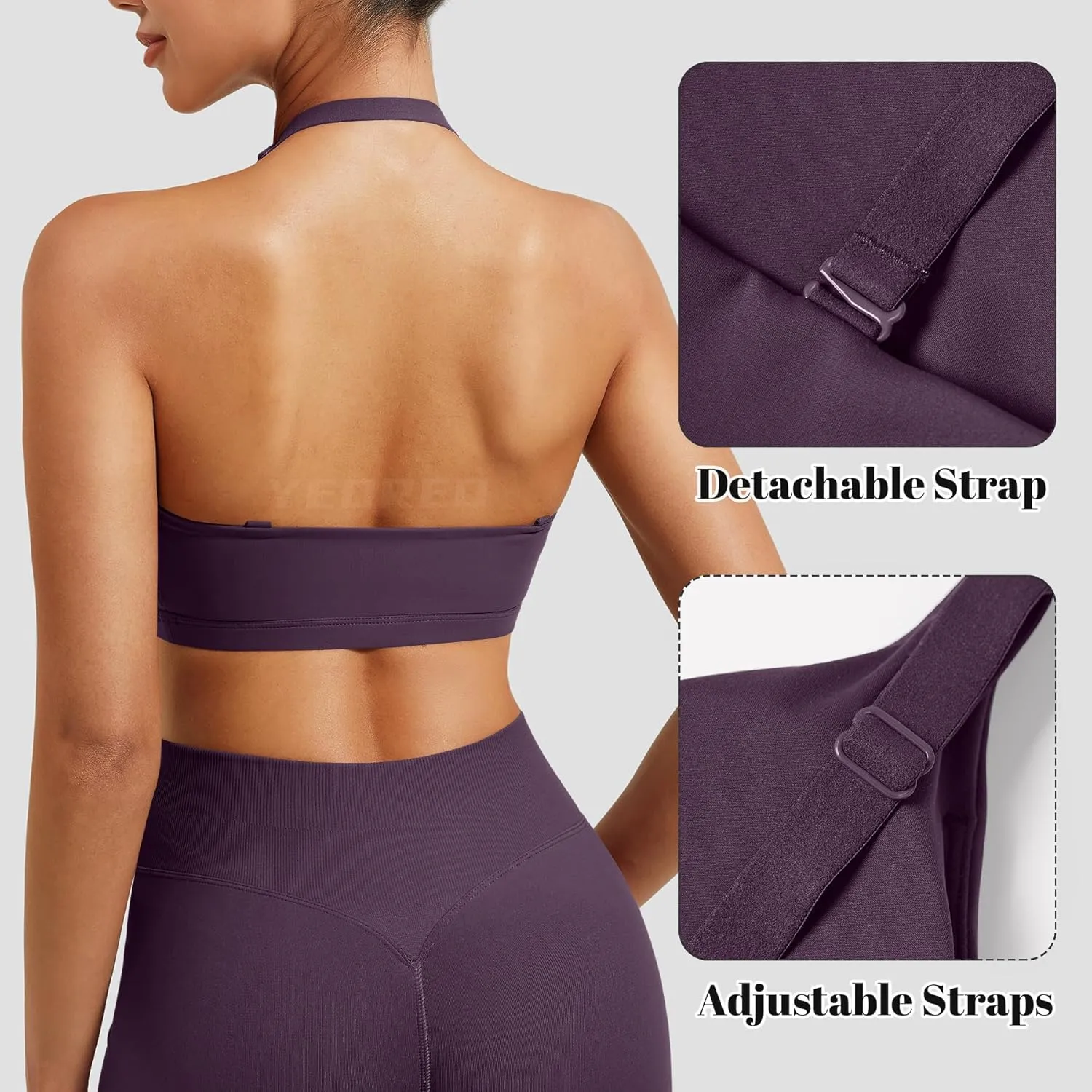 YEOREO Sports Bras for Women Open Back Workout Gym Bra Padded Medium Impact Yoga Tops with Ajustable Back Straps