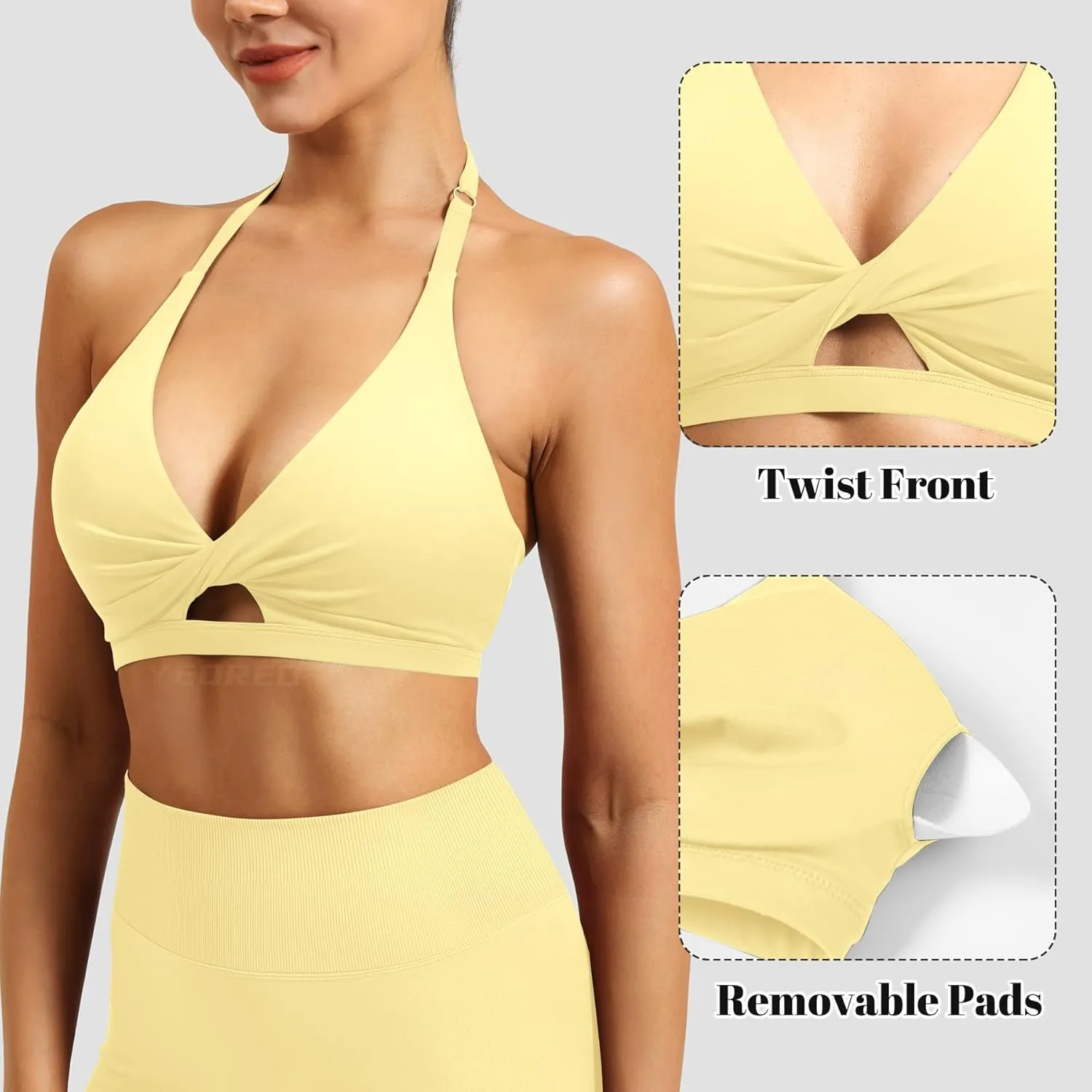 YEOREO Sports Bras for Women Open Back Workout Gym Bra Padded Medium Impact Yoga Tops with Ajustable Back Straps