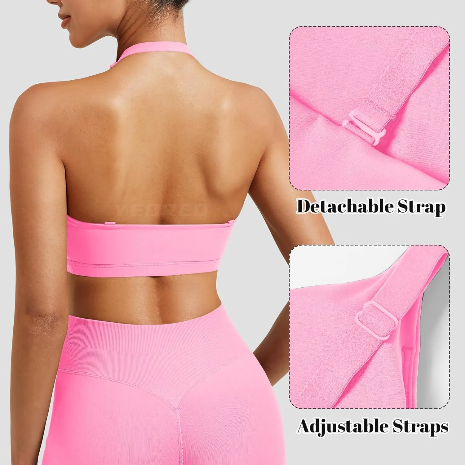 YEOREO Sports Bras for Women Open Back Workout Gym Bra Padded Medium Impact Yoga Tops with Ajustable Back Straps