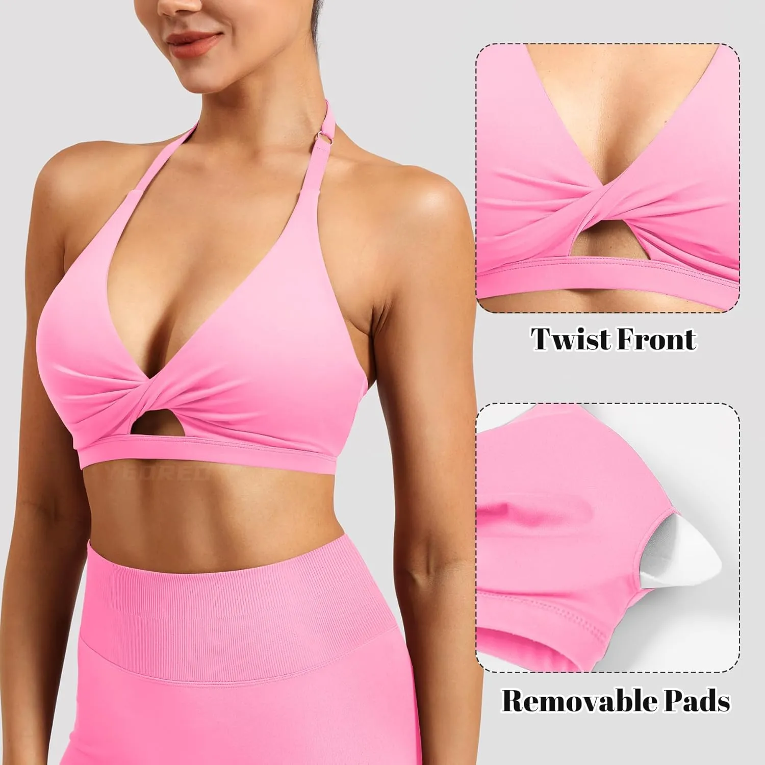 YEOREO Sports Bras for Women Open Back Workout Gym Bra Padded Medium Impact Yoga Tops with Ajustable Back Straps