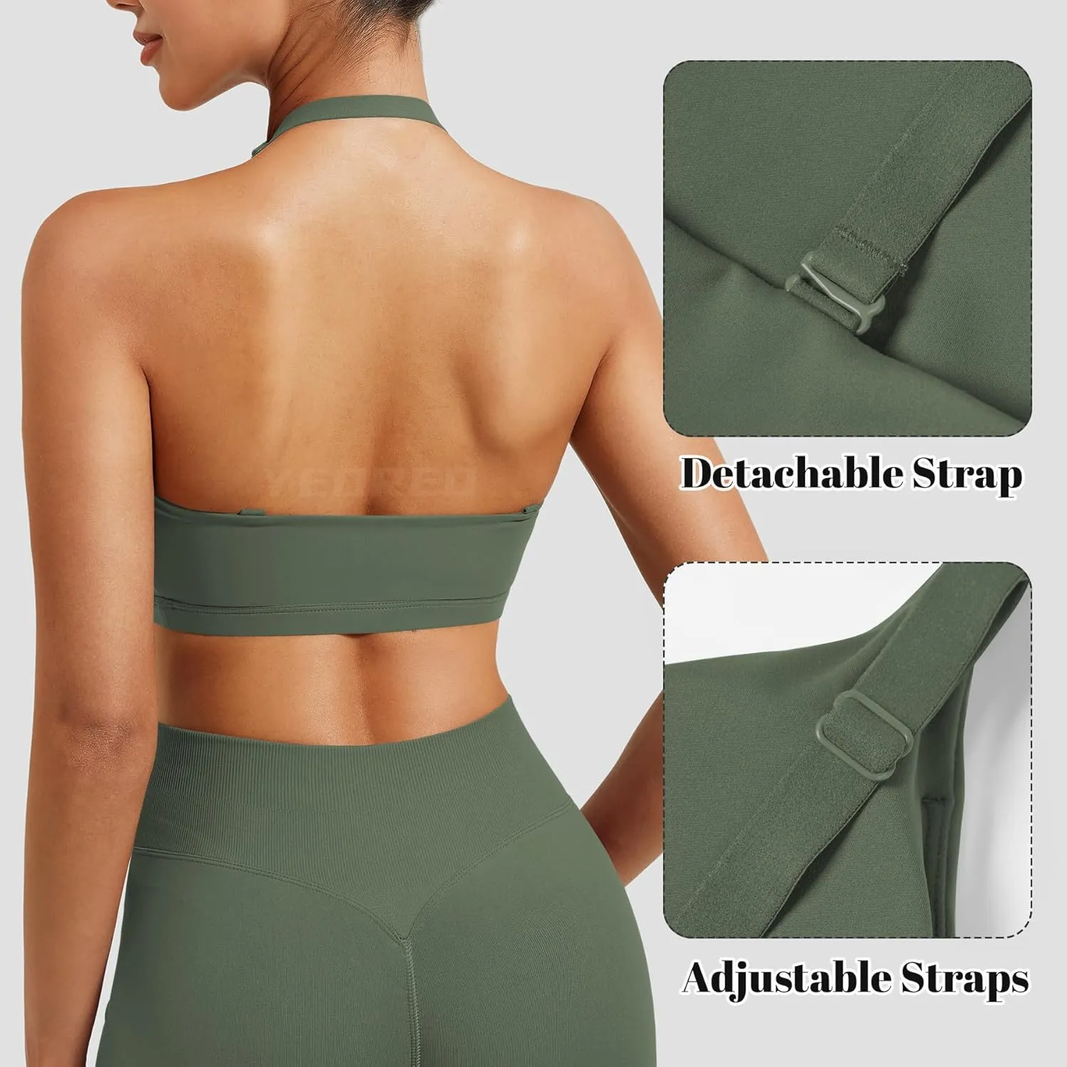 YEOREO Sports Bras for Women Open Back Workout Gym Bra Padded Medium Impact Yoga Tops with Ajustable Back Straps