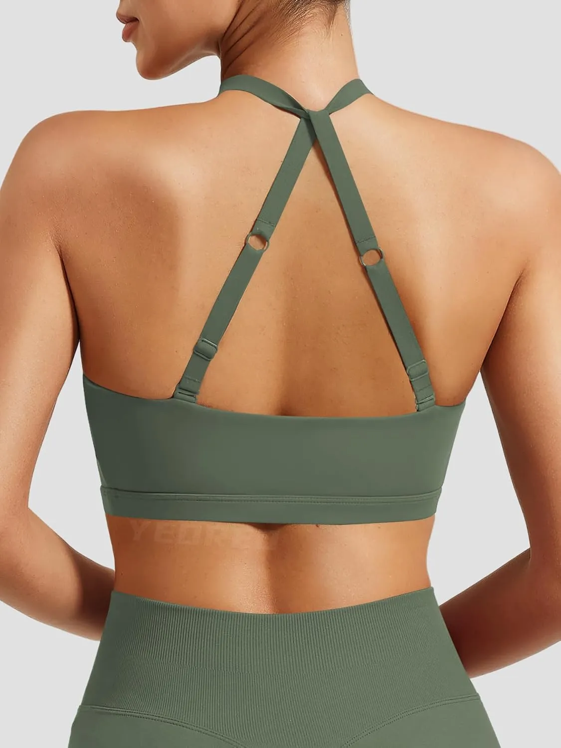 YEOREO Sports Bras for Women Open Back Workout Gym Bra Padded Medium Impact Yoga Tops with Ajustable Back Straps