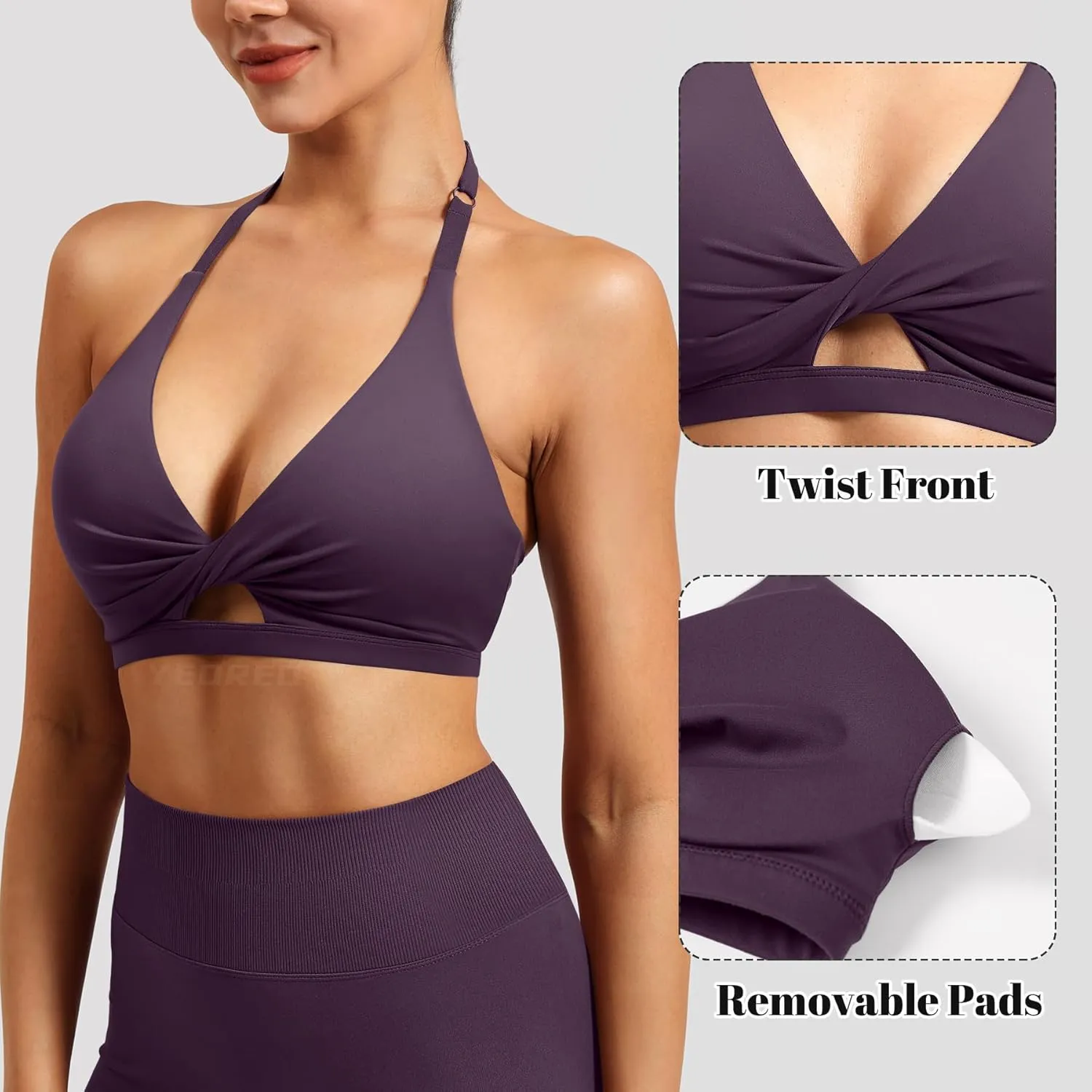 YEOREO Sports Bras for Women Open Back Workout Gym Bra Padded Medium Impact Yoga Tops with Ajustable Back Straps