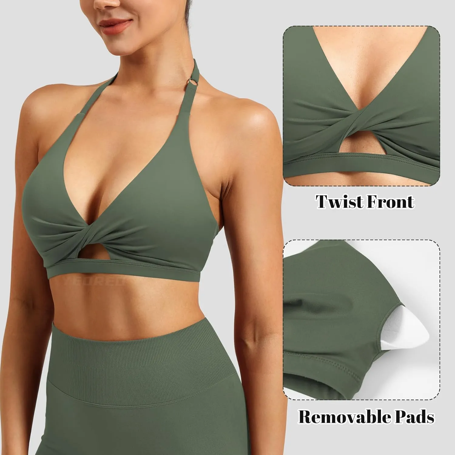 YEOREO Sports Bras for Women Open Back Workout Gym Bra Padded Medium Impact Yoga Tops with Ajustable Back Straps