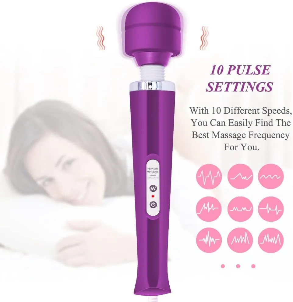 YEVIOR Wired Powerful Handheld Back Massager with 10 Pulse Settings, Personal Total Body Therapy Massager for Sports Recovery, Muscle Aches, Body Pain (Purple)