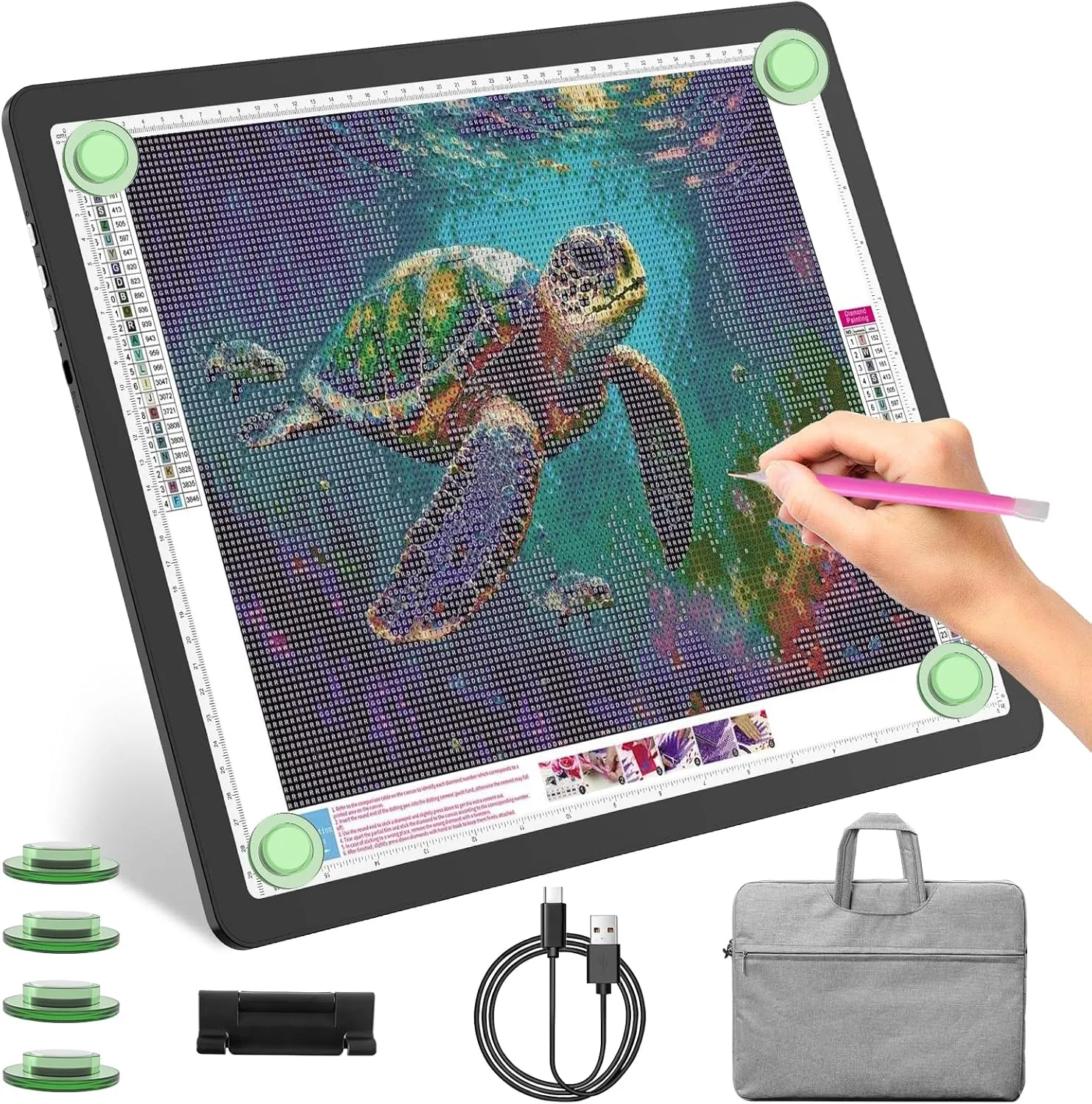 YINGWOND A3 Rechargeable Light Pad with Carry Bag,Diamond Art Light Board Built-in 4000mAh,Side Physical Buttons, Adjustable Brightness Wireless Light Box for Tracing Diamond Painting Artists