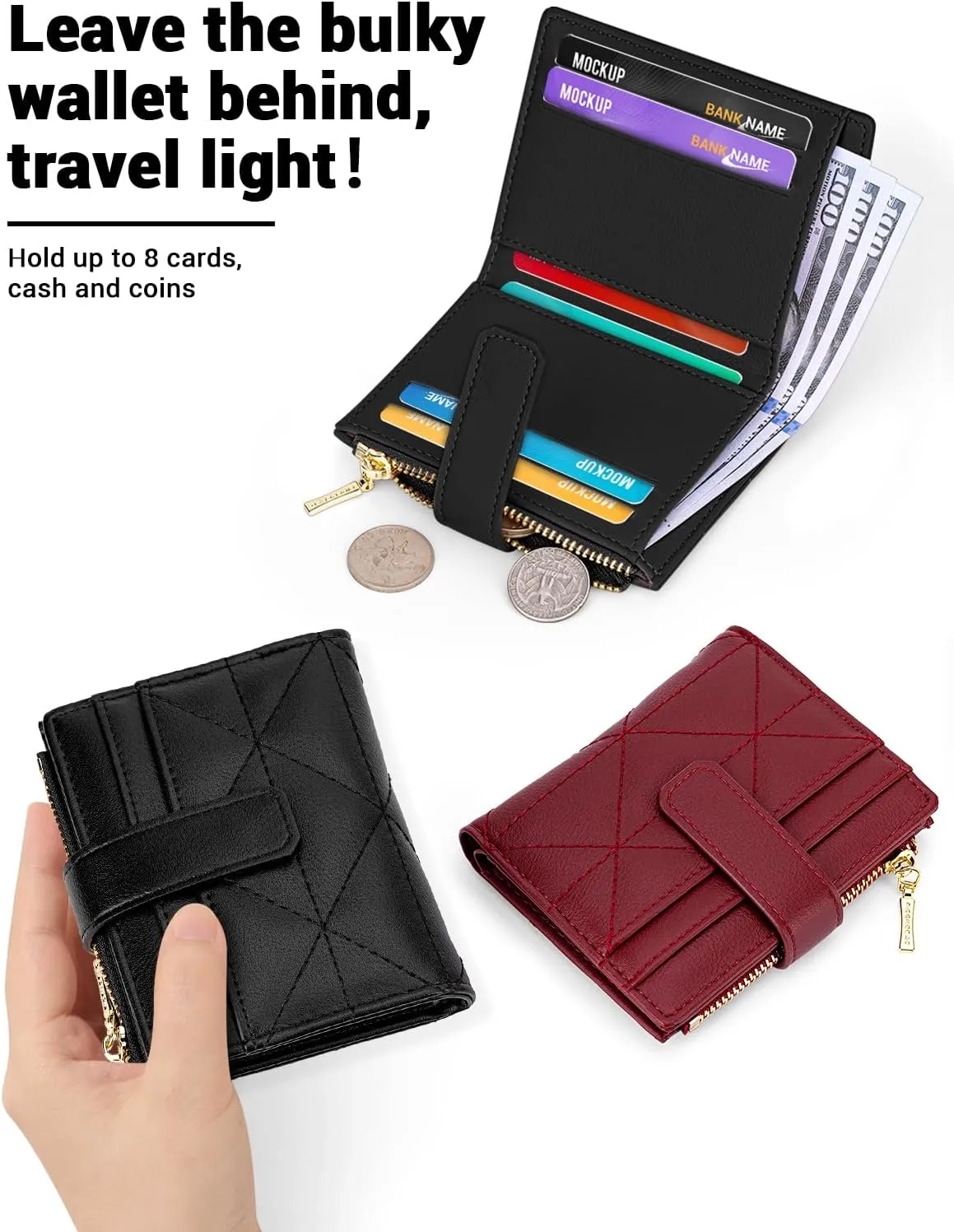 YINHEXI Wallet Women, RFID Blocking Small Compact Bifold PU Leather Card Holder Pocket Wallet Ladies Mini Purse with Coin Pocket (Black-1)