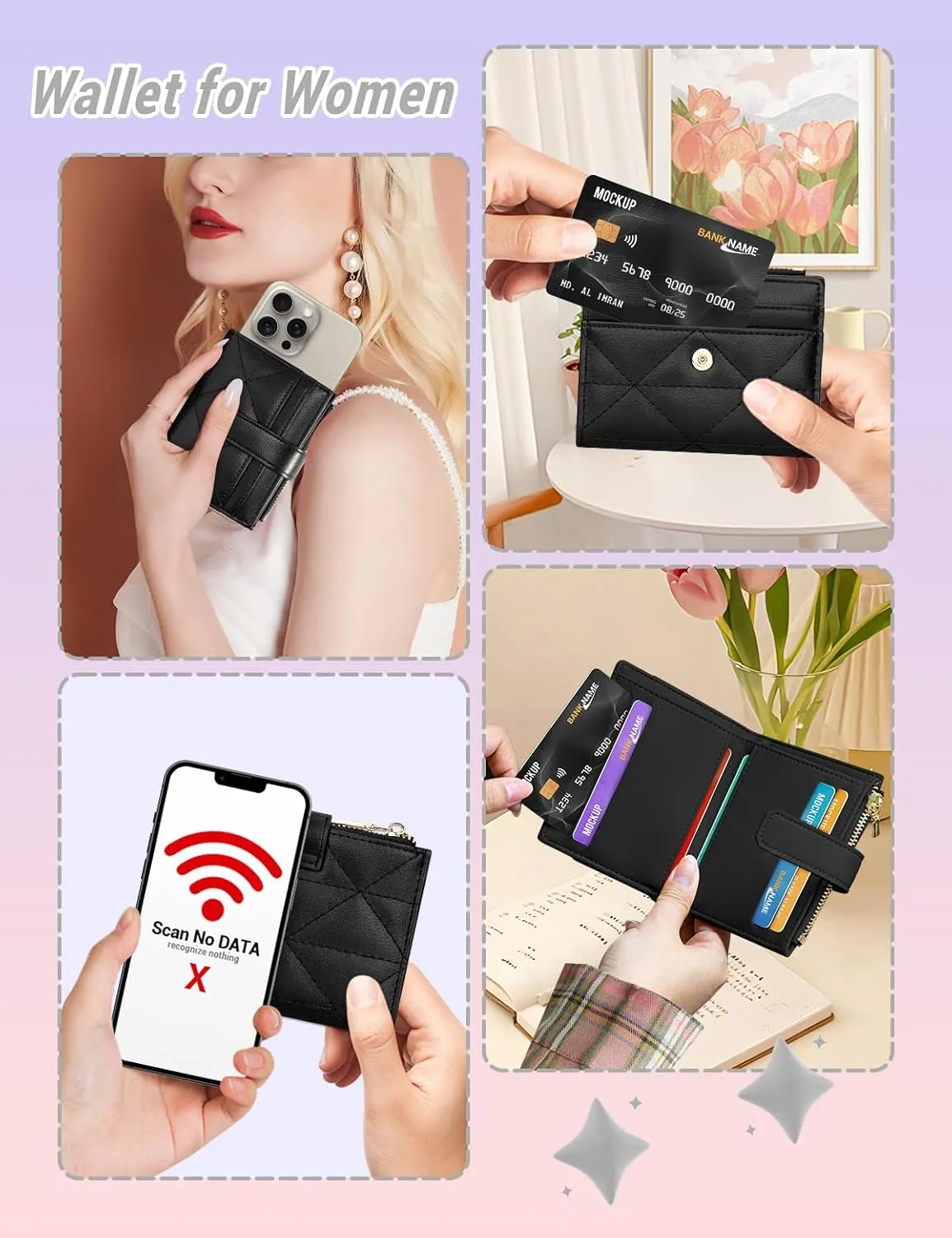 YINHEXI Wallet Women, RFID Blocking Small Compact Bifold PU Leather Card Holder Pocket Wallet Ladies Mini Purse with Coin Pocket (Black-1)