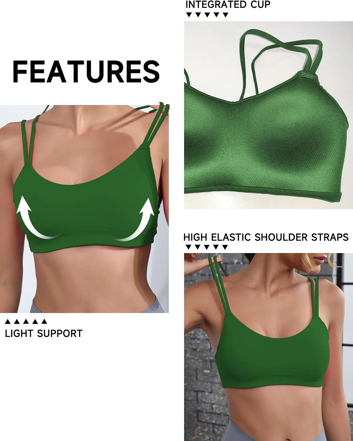 Yoga Sports Workout Bras for Women Seamless Molded Cup Spaghetti Double Strap Bra Wirefree Scoop Neck Tank Top Bras