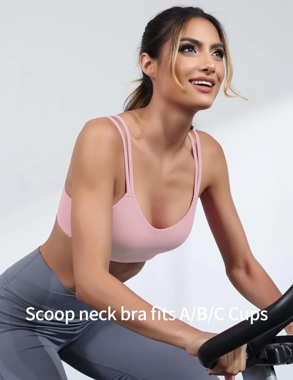 Yoga Sports Workout Bras for Women Seamless Molded Cup Spaghetti Double Strap Bra Wirefree Scoop Neck Tank Top Bras