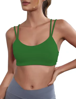 Yoga Sports Workout Bras for Women Seamless Molded Cup Spaghetti Double Strap Bra Wirefree Scoop Neck Tank Top Bras