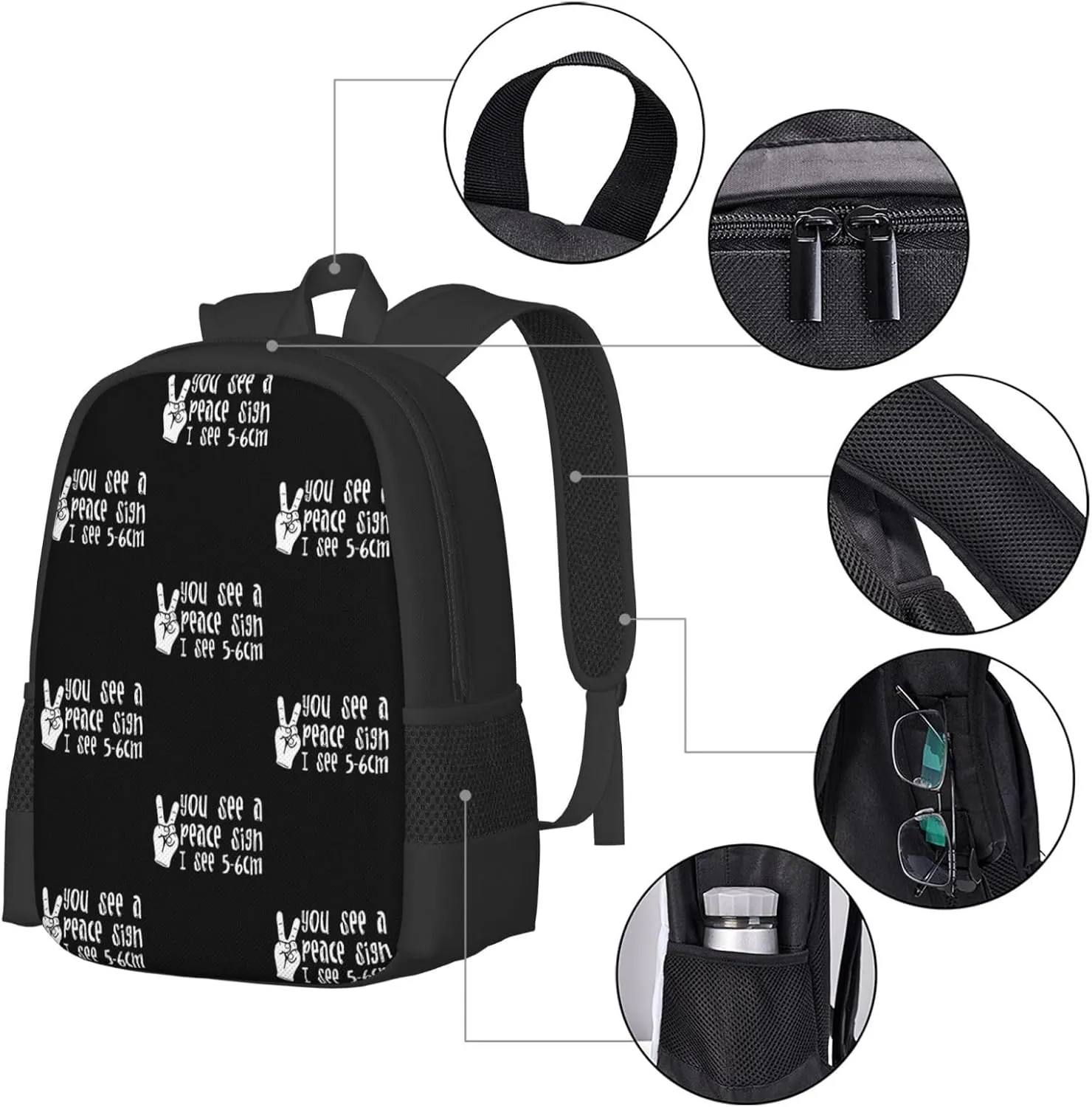 You See A Peace Backpack Minimalist Large Capacity Backpack 16.5 inch Leisure Travel Daypack