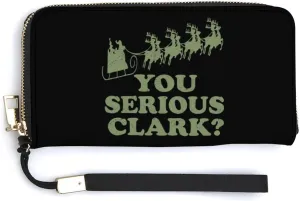 You Serious Clark Leather Wallet Fashion Bifold Purse Long Pouch with Wrist Strap for Men Women