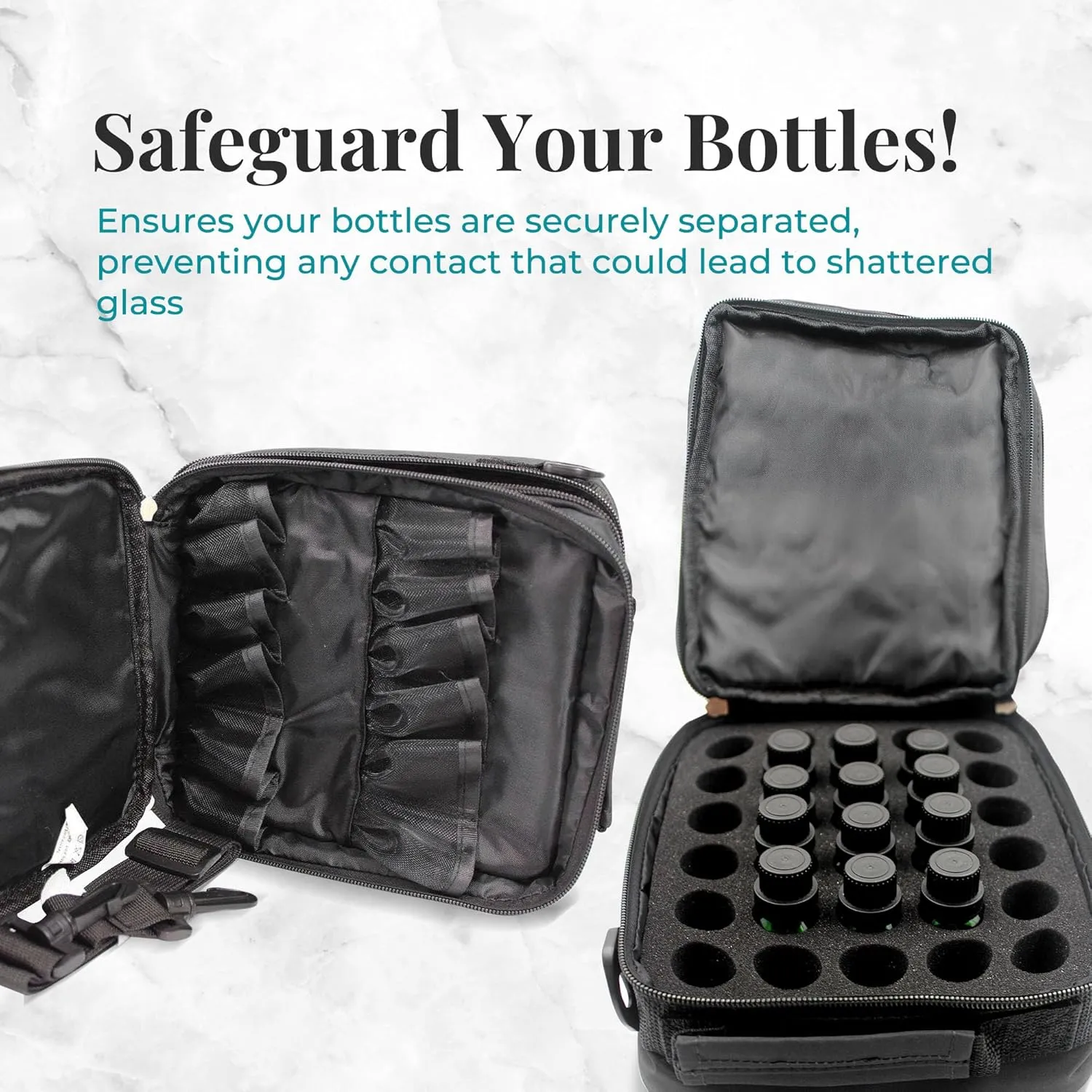 Your Oil Tools Versatile Essential Oil Storage Carrying Case- Holds 42 Bottles for 5ml, 10 ml, 15ml, 20ml and 100ml- Essential Oil Travel Case Storage Bag with Handle and Shoulder Straps – Black