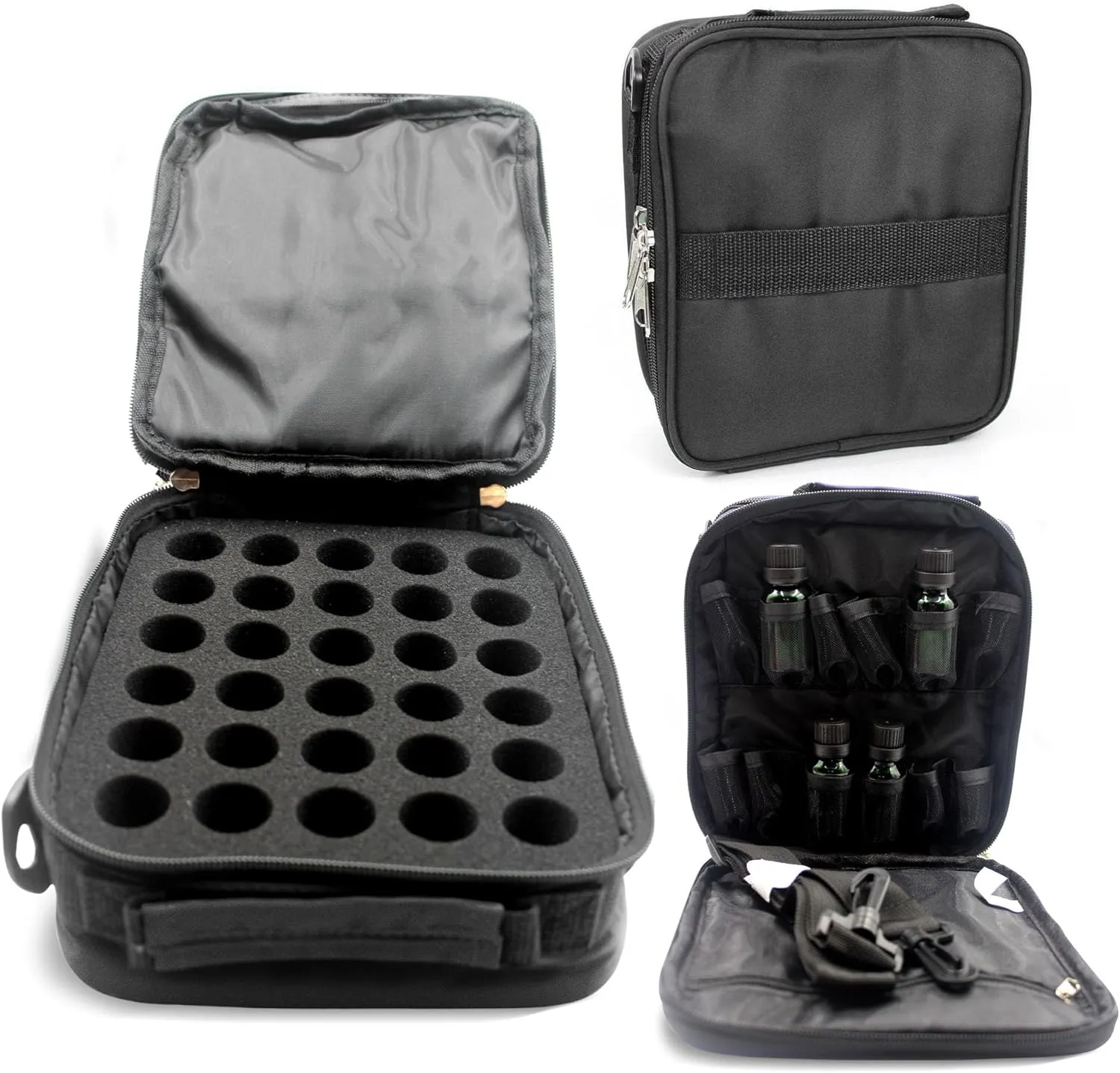 Your Oil Tools Versatile Essential Oil Storage Carrying Case- Holds 42 Bottles for 5ml, 10 ml, 15ml, 20ml and 100ml- Essential Oil Travel Case Storage Bag with Handle and Shoulder Straps – Black