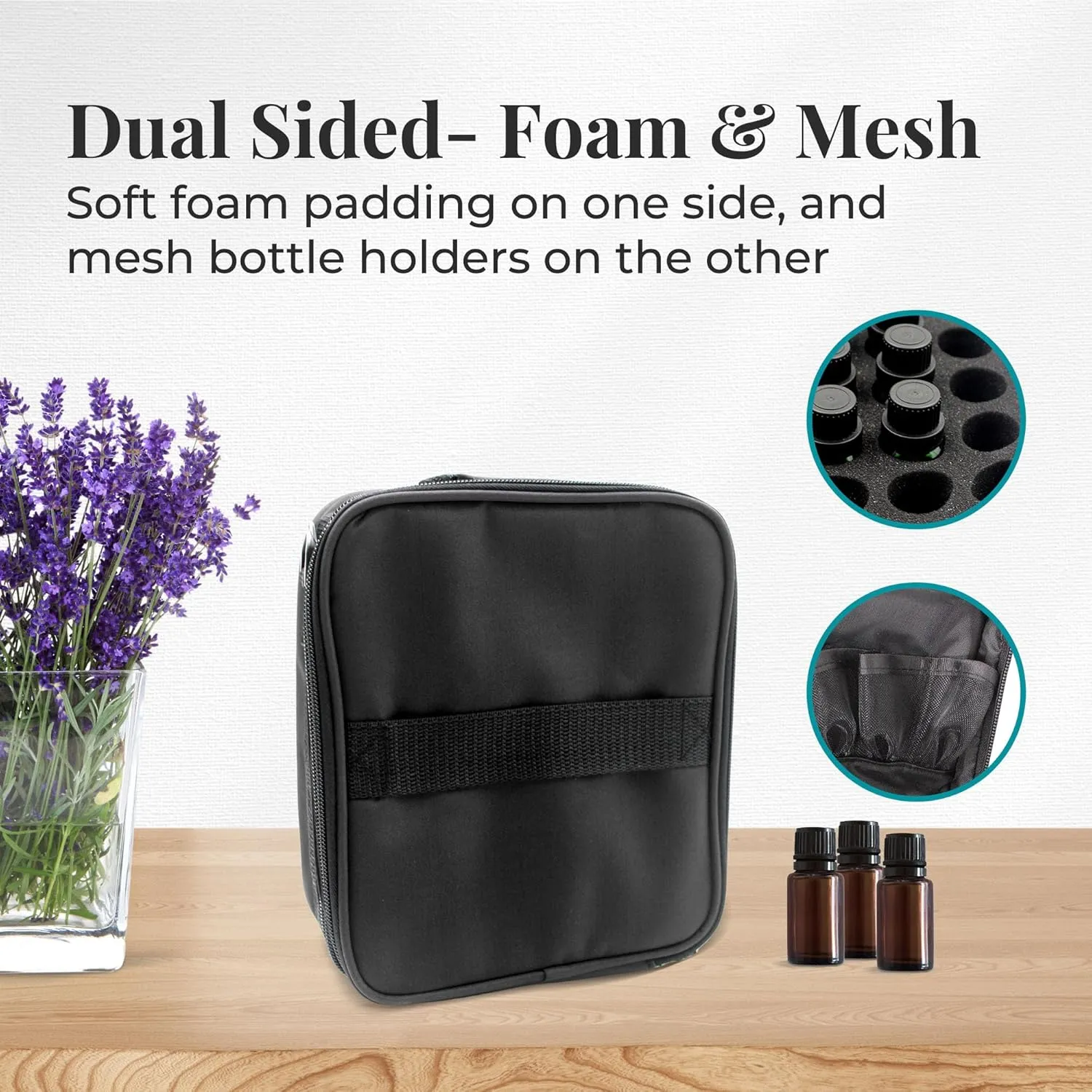 Your Oil Tools Versatile Essential Oil Storage Carrying Case- Holds 42 Bottles for 5ml, 10 ml, 15ml, 20ml and 100ml- Essential Oil Travel Case Storage Bag with Handle and Shoulder Straps – Black