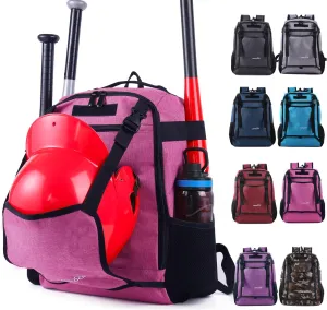 Youth Baseball bag softball Bat bag& backpack, T-Ball & Softball Equipment for Youth,Holds 2 Bats,Water Bottel,Helmet, Gloves, Cleats, Helmet Holder and Includes Fence Hook