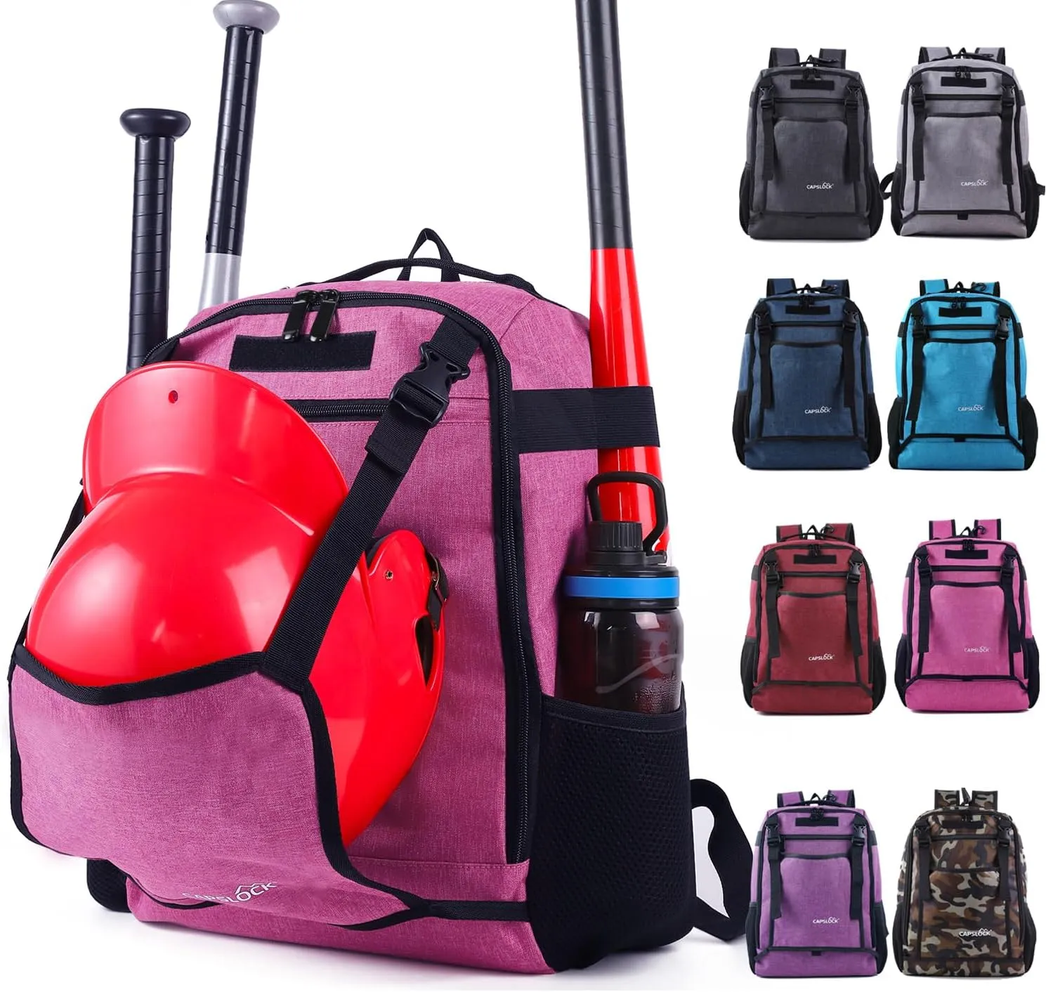 Youth Baseball bag softball Bat bag& backpack, T-Ball & Softball Equipment for Youth,Holds 2 Bats,Water Bottel,Helmet, Gloves, Cleats, Helmet Holder and Includes Fence Hook