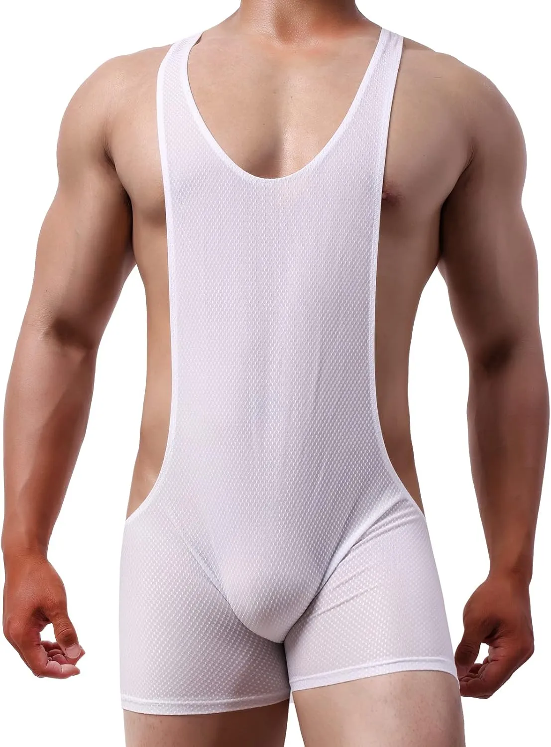 YUFEIDA Men's Athletic Supporters Mesh Breathable Bodysuit Wrestling Leotard Stretchy Base Layers Boxer Singlet