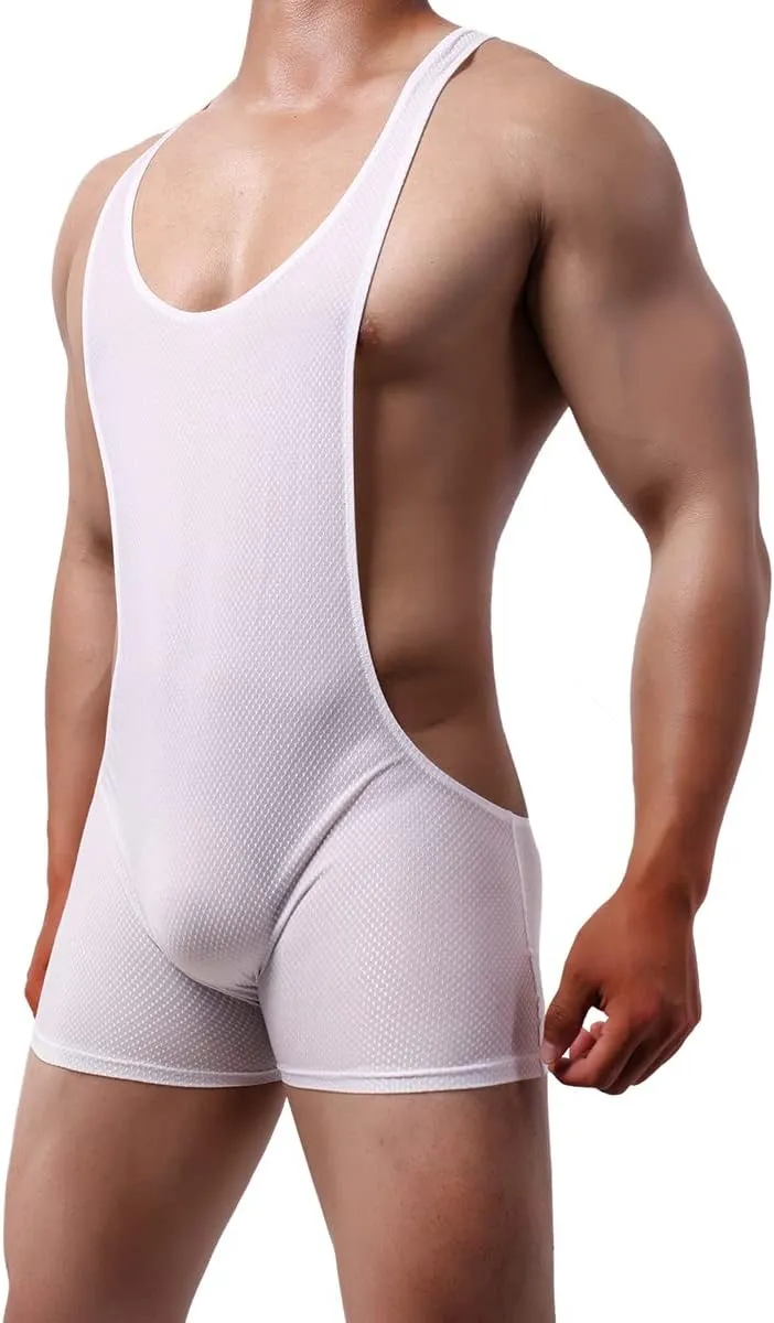 YUFEIDA Men's Athletic Supporters Mesh Breathable Bodysuit Wrestling Leotard Stretchy Base Layers Boxer Singlet